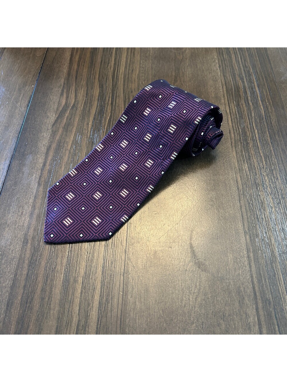 Vintage 90s Innocenti for Tom James Purple Geometric Silk Preppy Tie